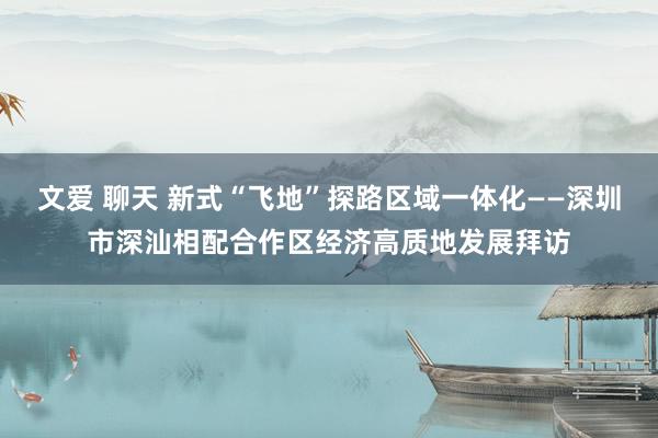 文爱 聊天 新式“飞地”探路区域一体化——深圳市深汕相配合作区经济高质地发展拜访