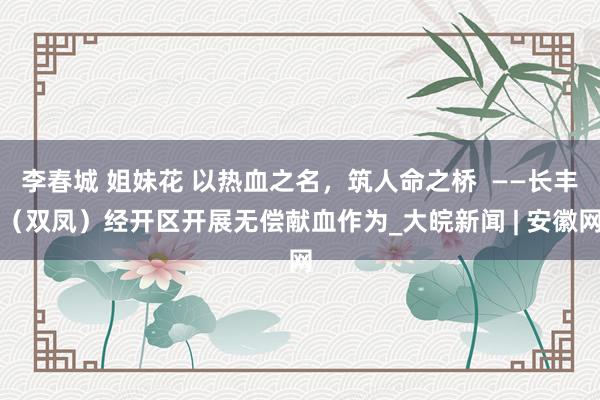 李春城 姐妹花 以热血之名，筑人命之桥  ——长丰（双凤）经开区开展无偿献血作为_大皖新闻 | 安徽网