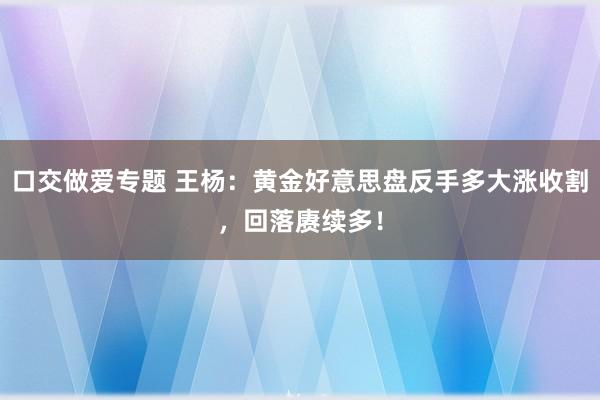 口交做爱专题 王杨：黄金好意思盘反手多大涨收割，回落赓续多！