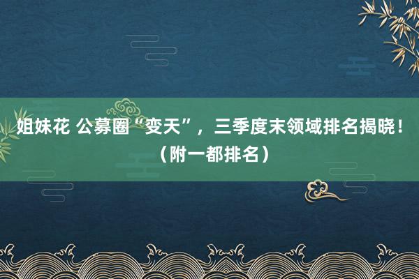 姐妹花 公募圈“变天”，三季度末领域排名揭晓！（附一都排名）