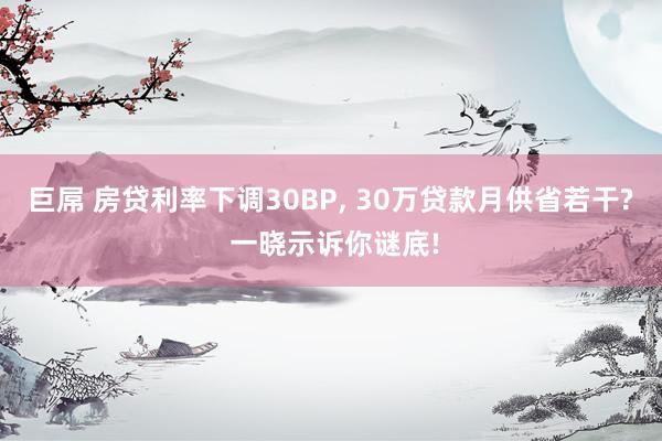 巨屌 房贷利率下调30BP， 30万贷款月供省若干? 一晓示诉你谜底!