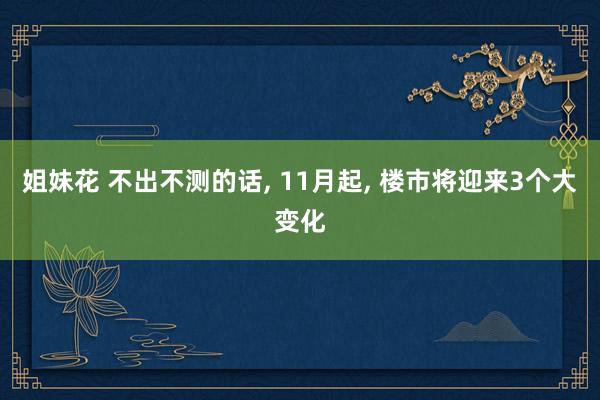 姐妹花 不出不测的话， 11月起， 楼市将迎来3个大变化