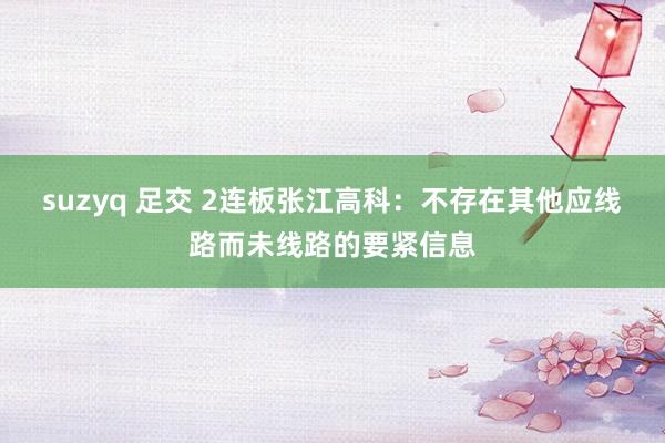 suzyq 足交 2连板张江高科：不存在其他应线路而未线路的要紧信息