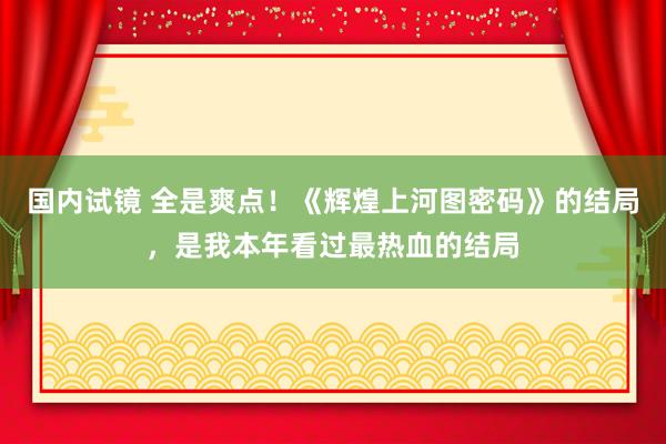 国内试镜 全是爽点！《辉煌上河图密码》的结局，是我本年看过最热血的结局